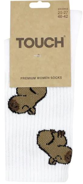Изображение Носки размер 25-27 женские Тач капибары белые Аврора карт/уп, 1 пара
