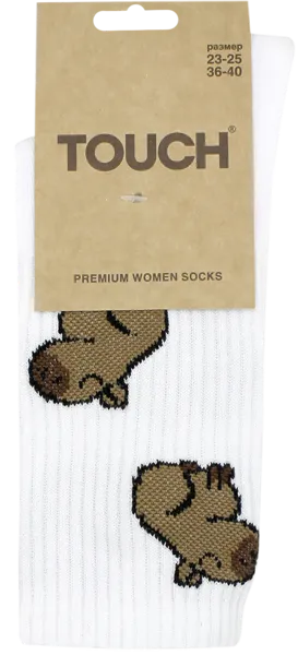 Изображение Носки размер 23-25 женские Тач капибары белые Аврора карт/уп, 1 пара