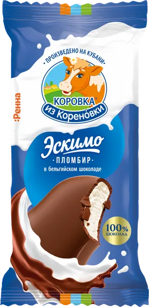 Изображение Мороженое пломбир эскимо Коровка из Кореновки бельгийский шоколад Кореновский МКК флоупак, 70 г