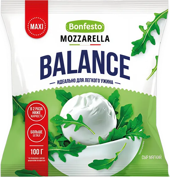 Изображение Сыр 30% Бонфесто бэлэнс моцарелла Туровский МК м/у, 100 г