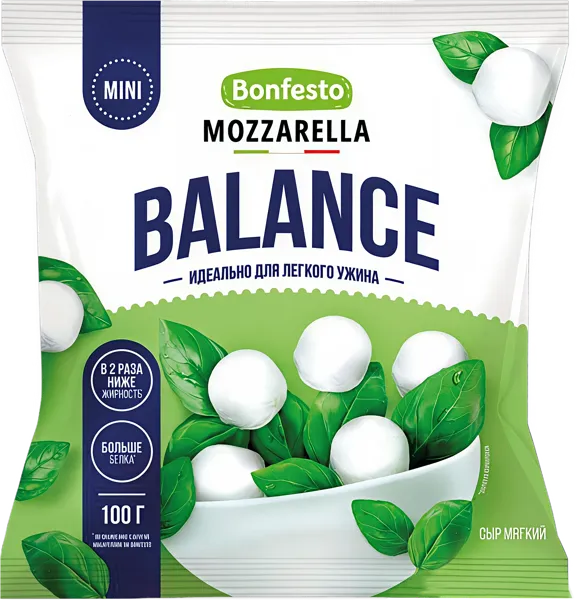 Изображение Сыр 30% Бонфесто бэлэнс моцарелла мини Туровский МК м/у, 100 г