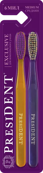 Изображение Зубная щетка средняя Президент эксклюзив Чжэцзян Жасмин п/у, 2 шт