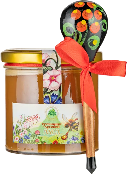Изображение Мед лесной Зеленая гора с ложечкой хохлома Экорегион ТД с/б, 400 г