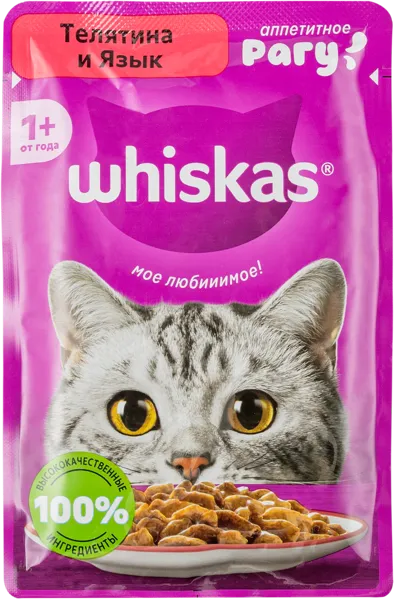 Изображение Корм для кошек Вискас рагу телятина язык Марс м/у, 75 г