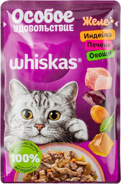 Изображение Корм для кошек Вискас желе индейка печень овощи Марс м/у, 75 г