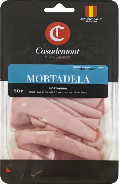 Изображение Колбаса нарезка Касадемонт мортаделла вареная Пит-продукт защ атм, 90 г