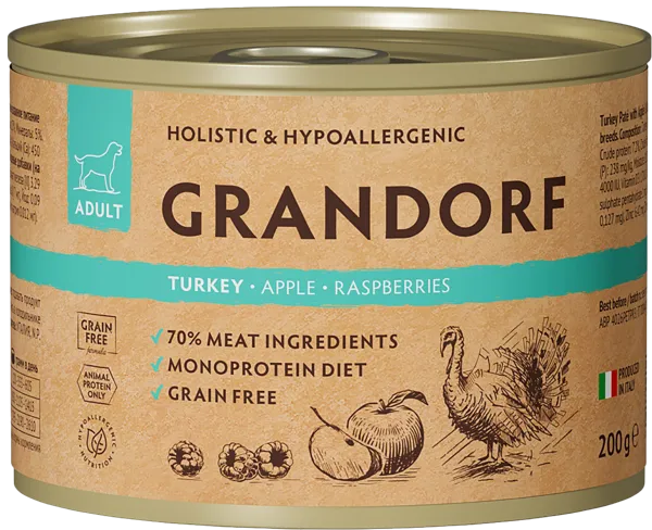 Изображение Консервы для собак Грандорф паштет индейка яблоко мал Грандорф ж/б, 200 г
