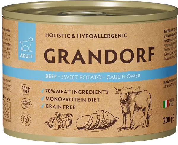 Изображение Консервы для собак Грандорф паштет говяд батат цв.кап Грандорф ж/б, 200 г