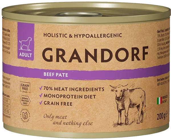 Изображение Консервы для собак Грандорф паштет говядина Грандорф ж/б, 200 г