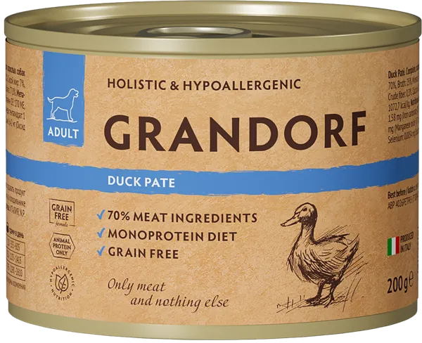 Изображение Консервы для собак Грандорф паштет утка Грандорф ж/б, 200 г
