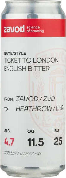 Изображение Пиво светлое Лагер 5,0% н/ф Завод Тикет Ту Лондон Биттер Русский Крафт ж/б, 0,45 л