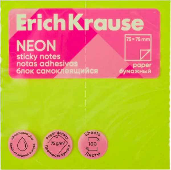 Изображение Блок 100л самоклеящийся Эрих Краузе неон зеленый Эрих Краузе м/у, 1 шт