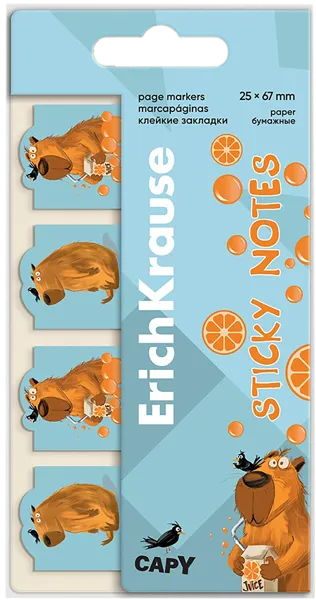 Изображение Закладки 80л клейкие Эрих Краузе хэппи кэпи бумажные Эрих Краузе карт/уп, 1 упак