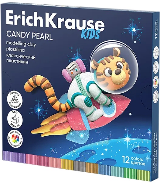 Изображение Пластилин 12 цветов со стеком Эрих Краузе кидс спейс энималс перл Эрих Краузе карт/уп, 1 шт