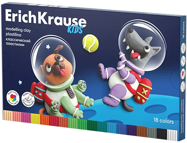 Изображение Пластилин 18 цветов со стеком Эрих Краузе кидс спейс энималс Эрих Краузе карт/уп, 1 шт