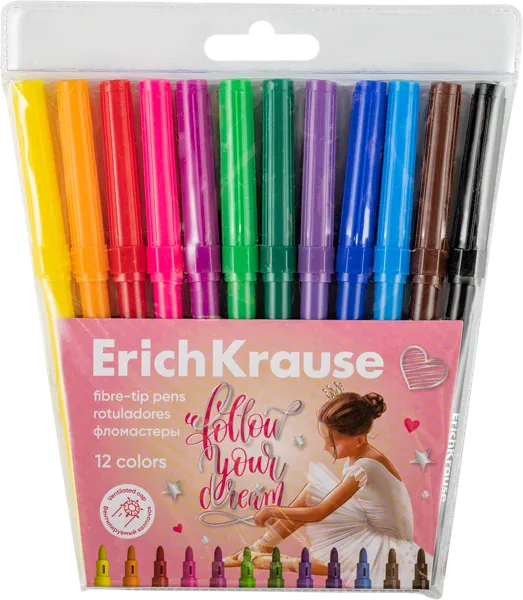 Изображение Фломастеры цветные Эрих Краузе поинтс смываемые Эрих Краузе п/у, 12 шт