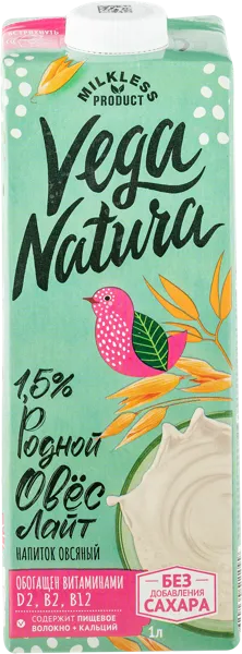 Изображение Напиток 1,5 % овсяный Вега Натура Родной овес Лайт Южное т/п, 1 л