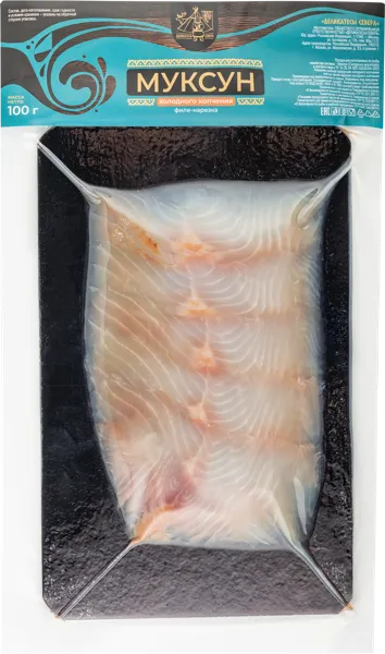 Изображение Рыба нарезка х/к Муксун филе Деликатесы Севера подложка, 100 г