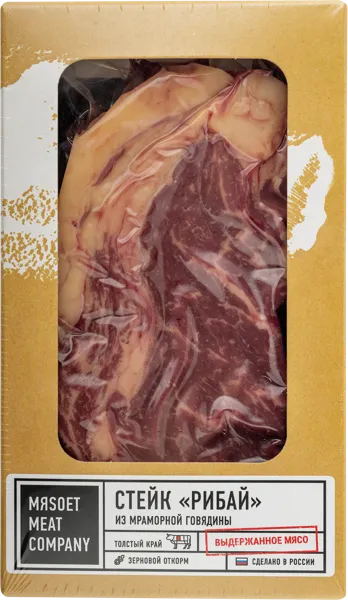 Изображение Мясо охлажденное Мясоет Стейк Рибай Митскаут в/у, 390 г