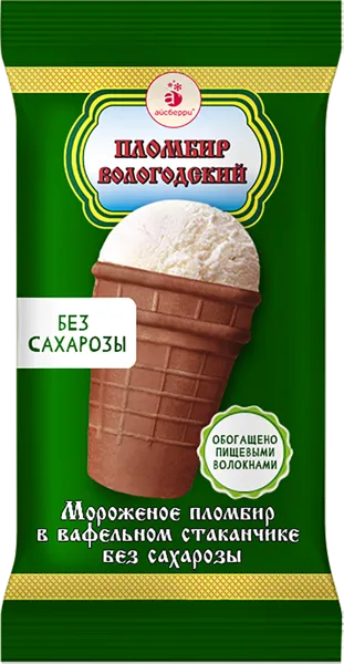 Изображение Мороженое в ваф.стакане Вологодский пломбир пломбир без сахарозы Айсберри-ФМ м/у, 100 г
