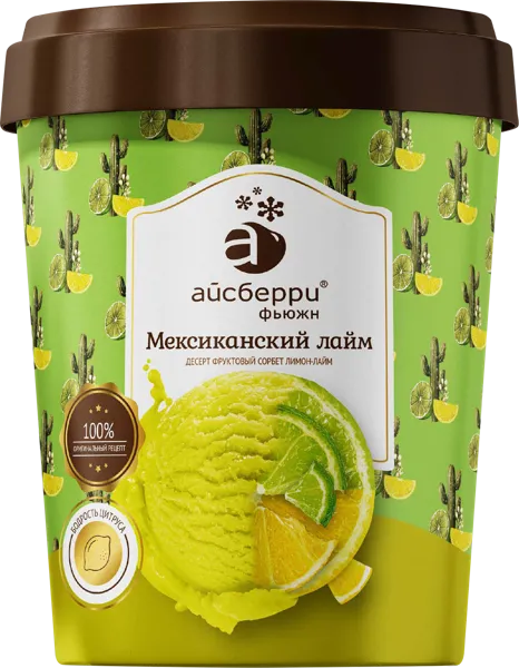 Изображение Сорбет Айсберри лайм с кусочками лимона Айсберри-ФМ пл/ведро, 350 г