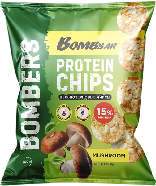 Изображение Чипсы цельнозерновые Бомббар протеин белые грибы Фитнес Фуд м/у, 50 г