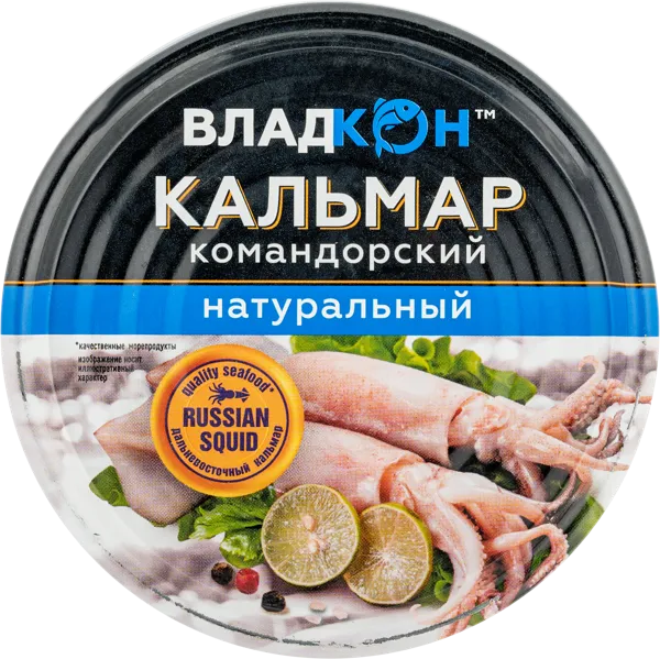 Изображение Кальмар в собственном соку Владкон командорский Владкон ТД ж/б, 170 г