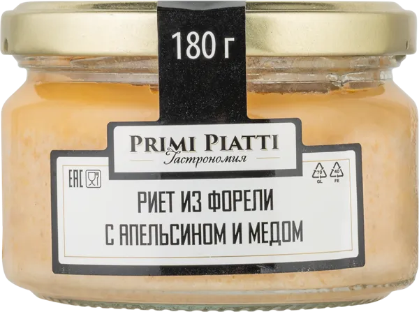 Изображение Риет из форели Прими Пьятти С апельсином и медом Шнейдерман Е.Д. ИП с/б, 180 г