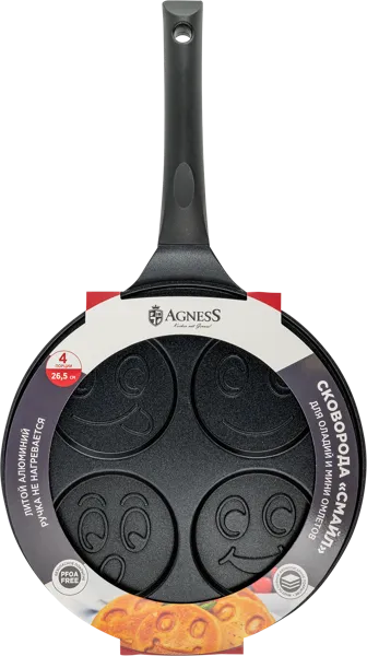 Изображение Сковорода 26,5см 4 порции Агнесс смайл черная Агнесс карт/уп, 1 шт