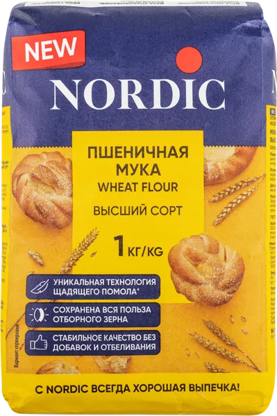 Изображение Мука Пшеничная Нордик высший сорт Новомосковский мелькомбинат м/у, 1 КГ