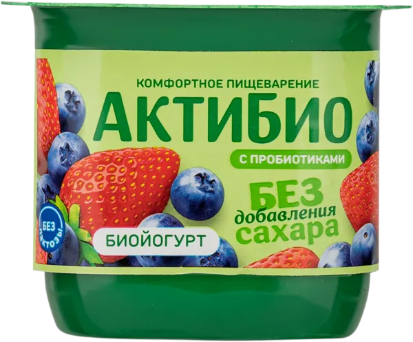 Изображение Биойогурт 3% без лактозы Актибио Клубника Черника Эйч энд Эн п/б, 130 г