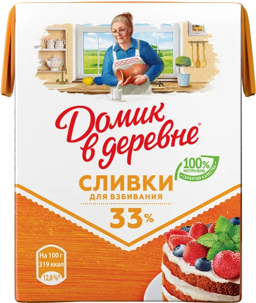 Изображение Сливки 33% Домик в деревне ВБД т/п, 200 мл