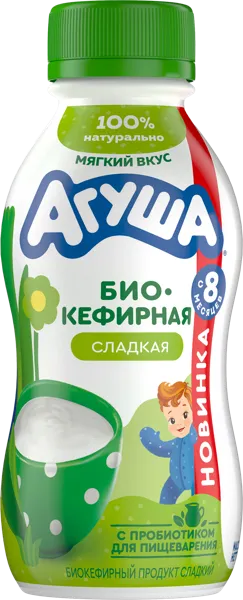 Изображение Напиток кисломолочный с 8 мес сладкая Агуша био-кефирная ВБД п/б, 180 мл