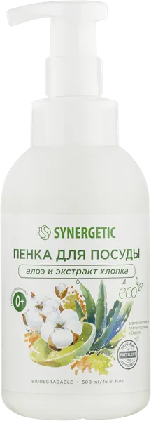 Изображение Пенка для мытья посуды Синергетик БИО алоэ и экстракт хлопка Синергетик п/у, 500 мл