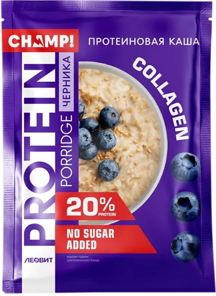 Изображение Каша протеиновая Чамп! черника лен Леовит нутрио м/у, 40 г