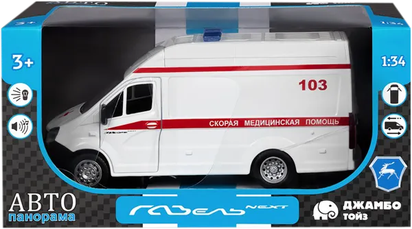 Изображение Машина 1:34 металлическая Автопанорама газель скорая помощь Гуандонг Джаки к/у, 1 шт