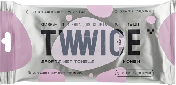 Изображение Полотенца влажные для спорта Твайс 30х20 для женщин Твайс м/у, 15 шт