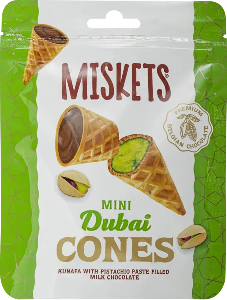 Изображение Вафельные рожки в шоколаде Мискетс дубайский фисташка и катаифи Пакель м/у, 50 г