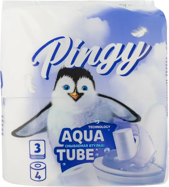 Изображение Туалетная бумага 3х слойная Пинги смыв втулка белая Цзянсу м/у, 4 шт