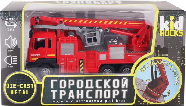 Изображение Машинка 1:32 свет звук металл Кид рокс пожарная Кид рокс к/у, 1 шт