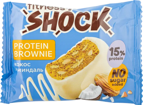 Изображение Пирожное протеиновое Фитнес шок брауни миндаль кокос Фитнес десерты м/у, 50 г