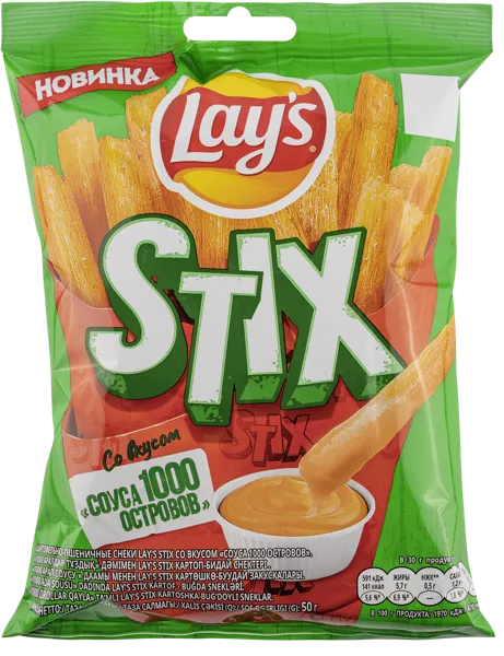 Изображение Снеки картофельно-пшеничные Лейс стикс соус 1000 островов Фрито Лей м/у, 50 г