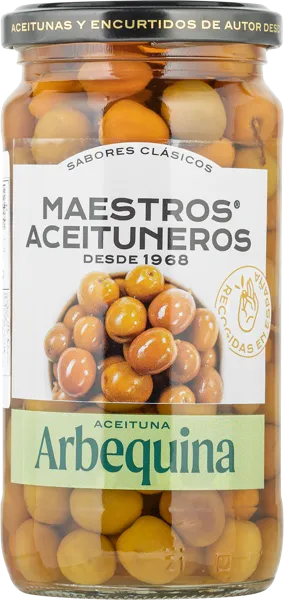 Изображение Оливки с косточкой Маэстрос Асейтунерос Арбекина зеленые Маэстрос Асейтунерос с/б, 345 г