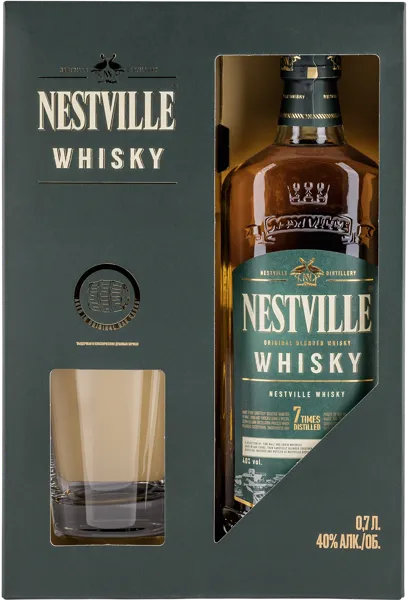 Изображение Виски Набор купажированный Нествил 3 года + Стакан Нествил с/б, 0,7 л