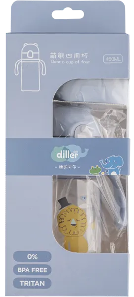 Изображение Бутылка 400 мл пластик Диллер с трубочкой и ушками Диллер , 1 шт