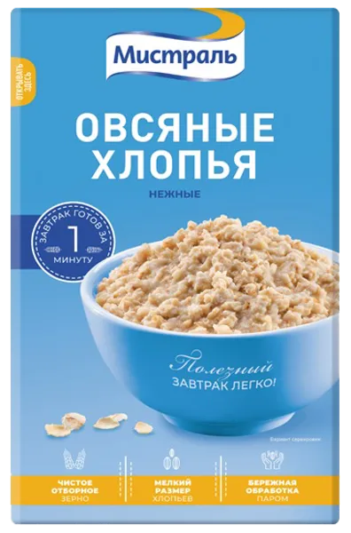 Изображение Хлопья овсяные Мистраль 1 мин нежные Мистраль Трейдинг кор, 400 г