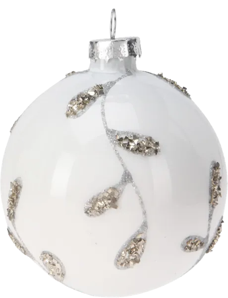 Изображение Шар 8см стекло Купман листья белый серый Купман Интернэшнл , 1 шт