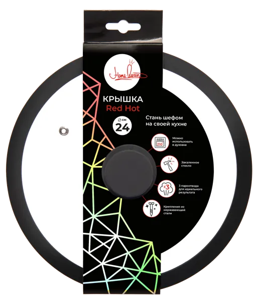 Изображение Крышка 24см стеклянная Хоум квин черная Мирэкл Диш Трейдин , 1 шт