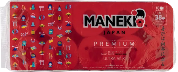 Изображение Туалетная бумага 3х слойная Манеки рэд без аромата 214 листов Манеки м/у, 10 шт