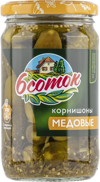 Изображение Корнишоны маринованные 6 Соток медовые Агро-Инвест с/б, 350 г